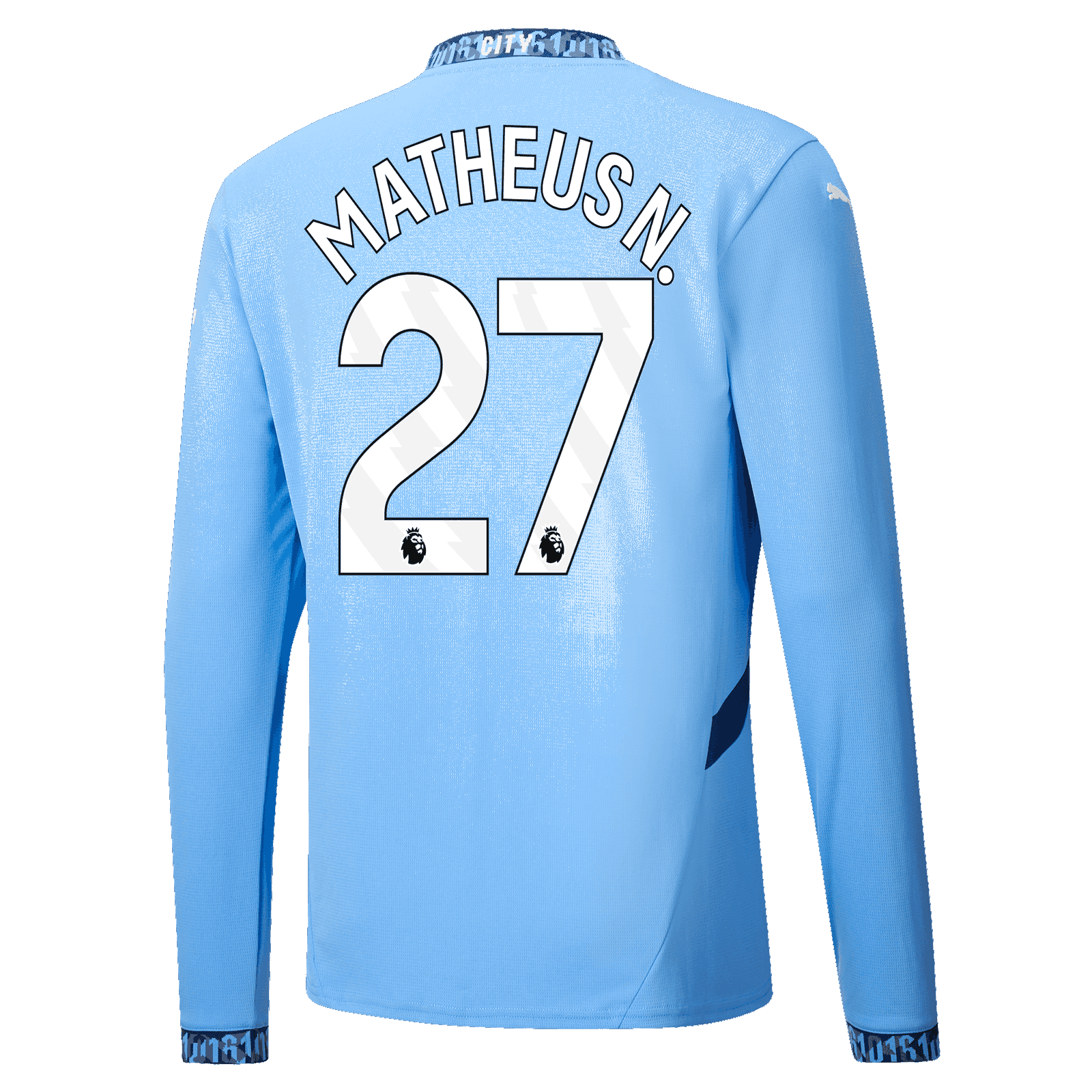 Manchester City Matheus Nunes 27 Home Long Sleeve Jersey 24-25