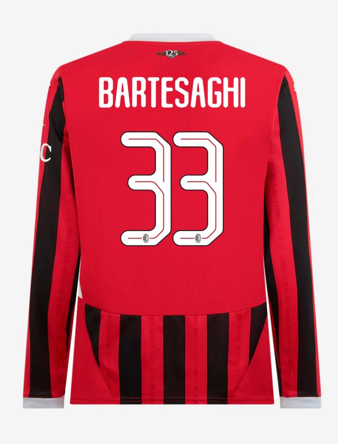 AC Milan Home Long Sleeve Bartesaghi 33 Champions League Jersey 24-25