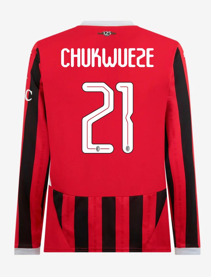 AC Milan Home Long Sleeve Chukwueze 21 Champions League Jersey 24-25