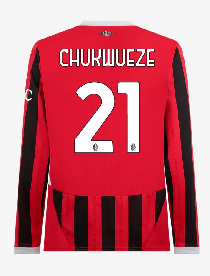 AC Milan Home Long Sleeve Chukwueze 21 Serie A Jersey 24-25