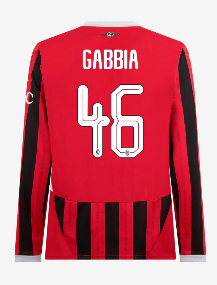 AC Milan Home Long Sleeve GABBIA 46 Champions League Jersey 24-25