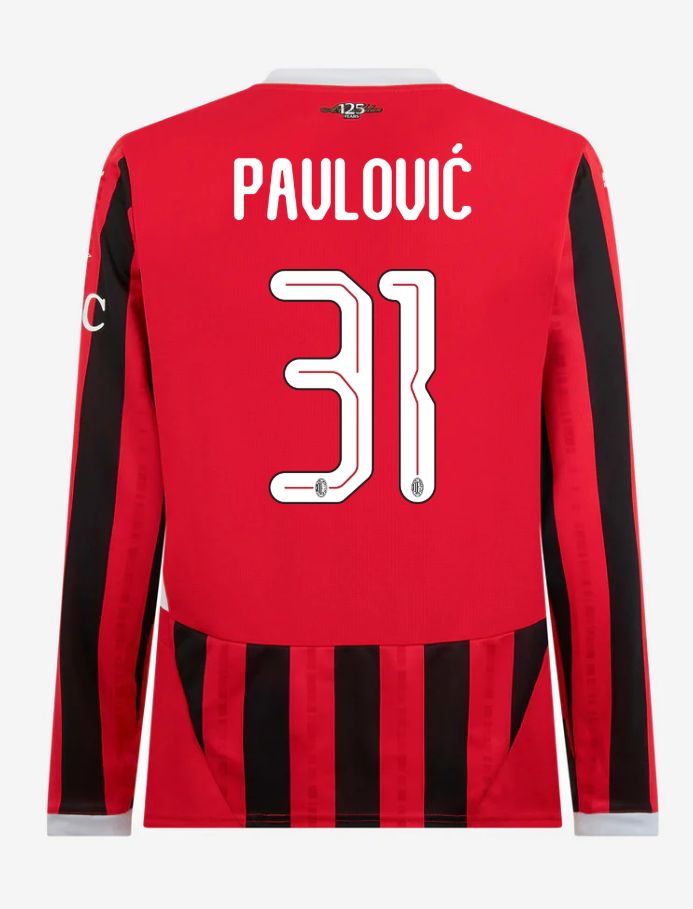 AC Milan Home Long Sleeve Pavlović 31 Champions League Jersey 24-25