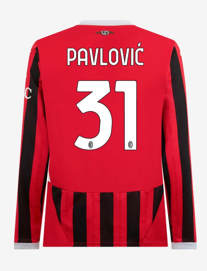 AC Milan Home Long Sleeve Pavlović 31 Serie A Jersey 24-25