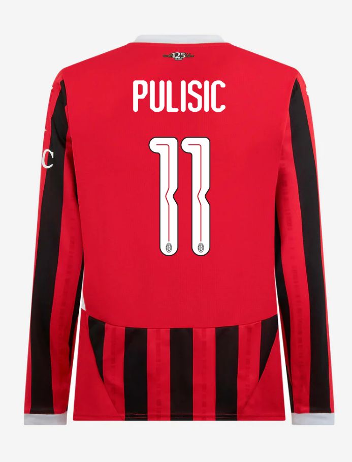 AC Milan Home Long Sleeve Pulisic 11 Champions League Jersey 24-25