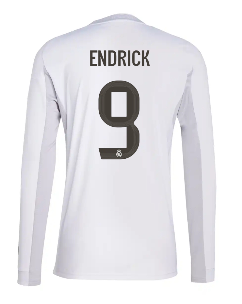 Real Madrid Home Endrick 9 Long Sleeve Jersey 25-26